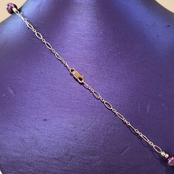 Vintage Murano Peacock Crimson Glass Pearl Amethyst Cat Eye Bead 14k/20 Necklace - Picture 16 of 16